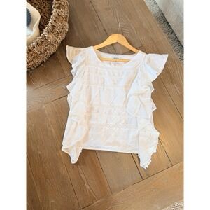 KOCH Ruffle Eyelet Blouse Womens White XS